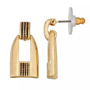 Dana Buchman Black & Gold Tone Doorknocker Pierced Earrings